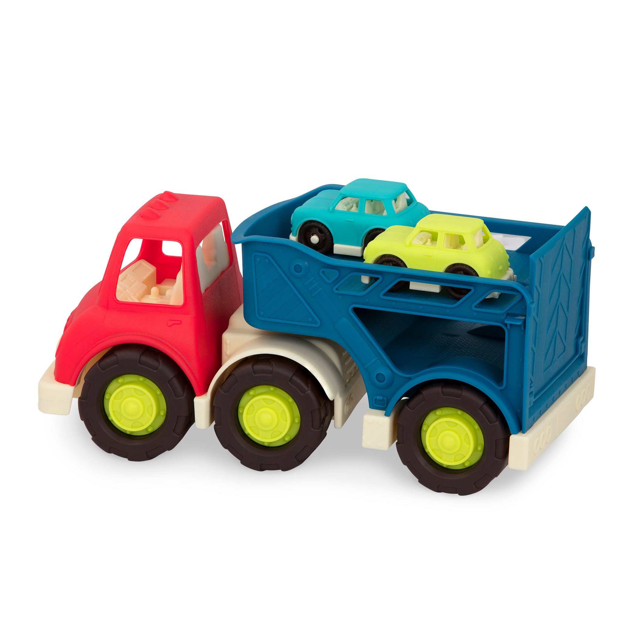 Toy car carrier with two cars.