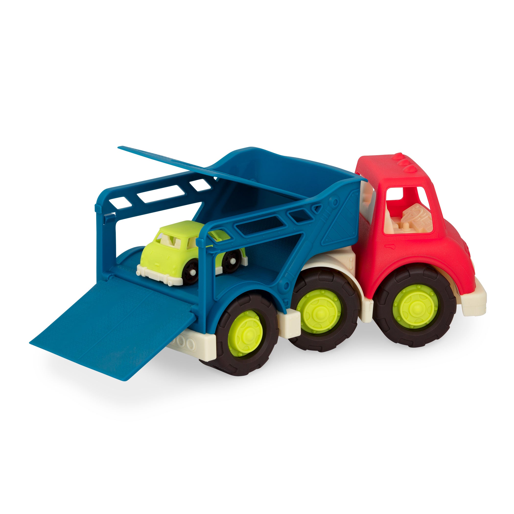 Toy car carrier with two cars.