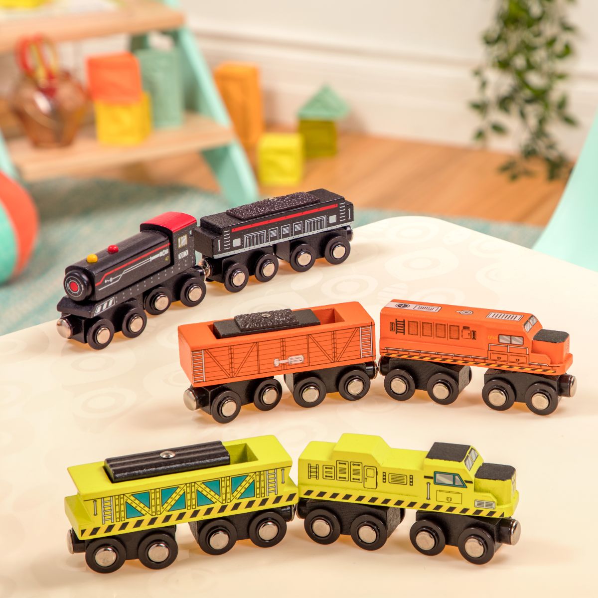 Wooden trains.