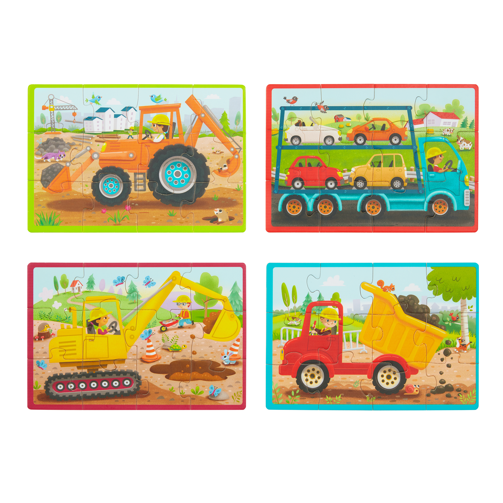 Four wooden truck puzzles.
