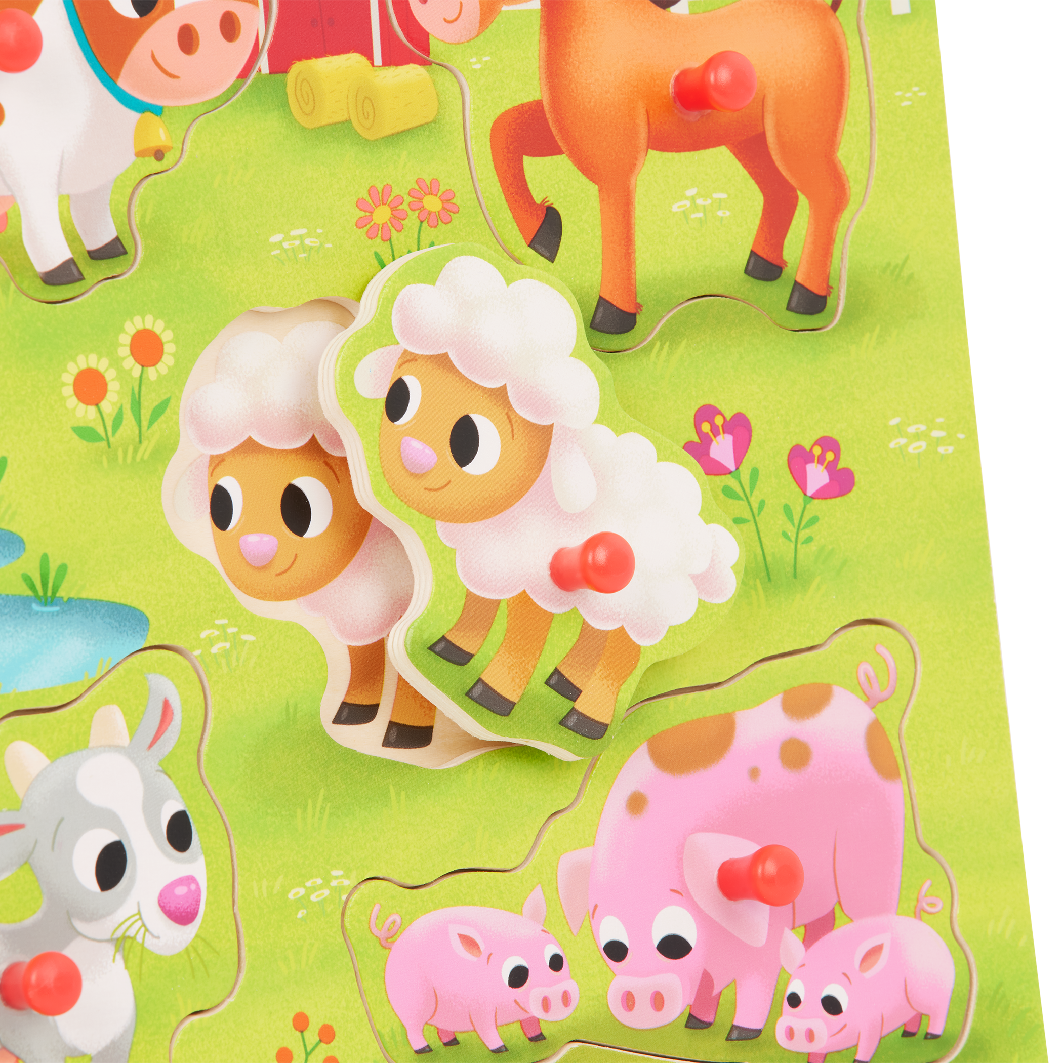 Peg puzzle with farm animals.