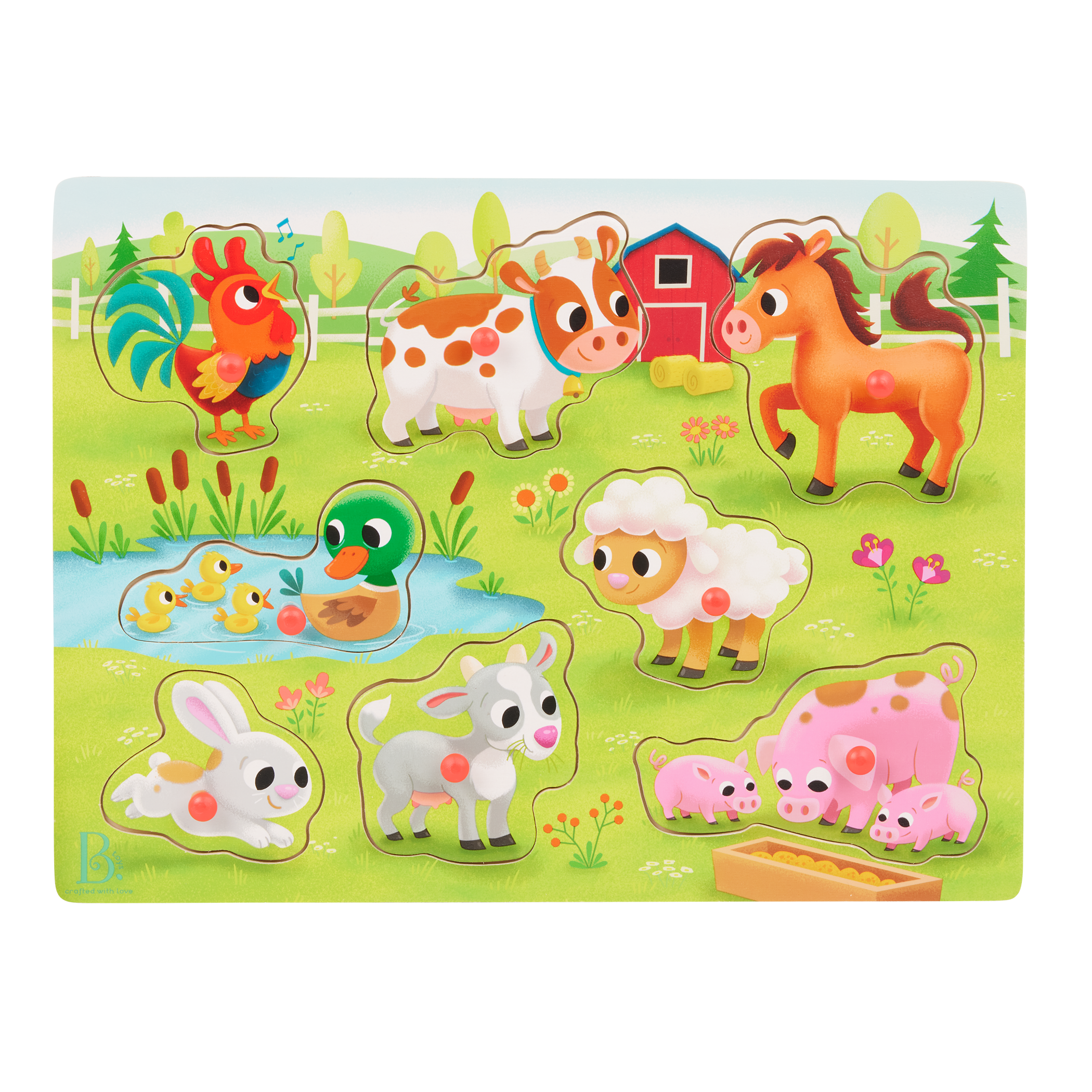 Peg puzzle with farm animals.
