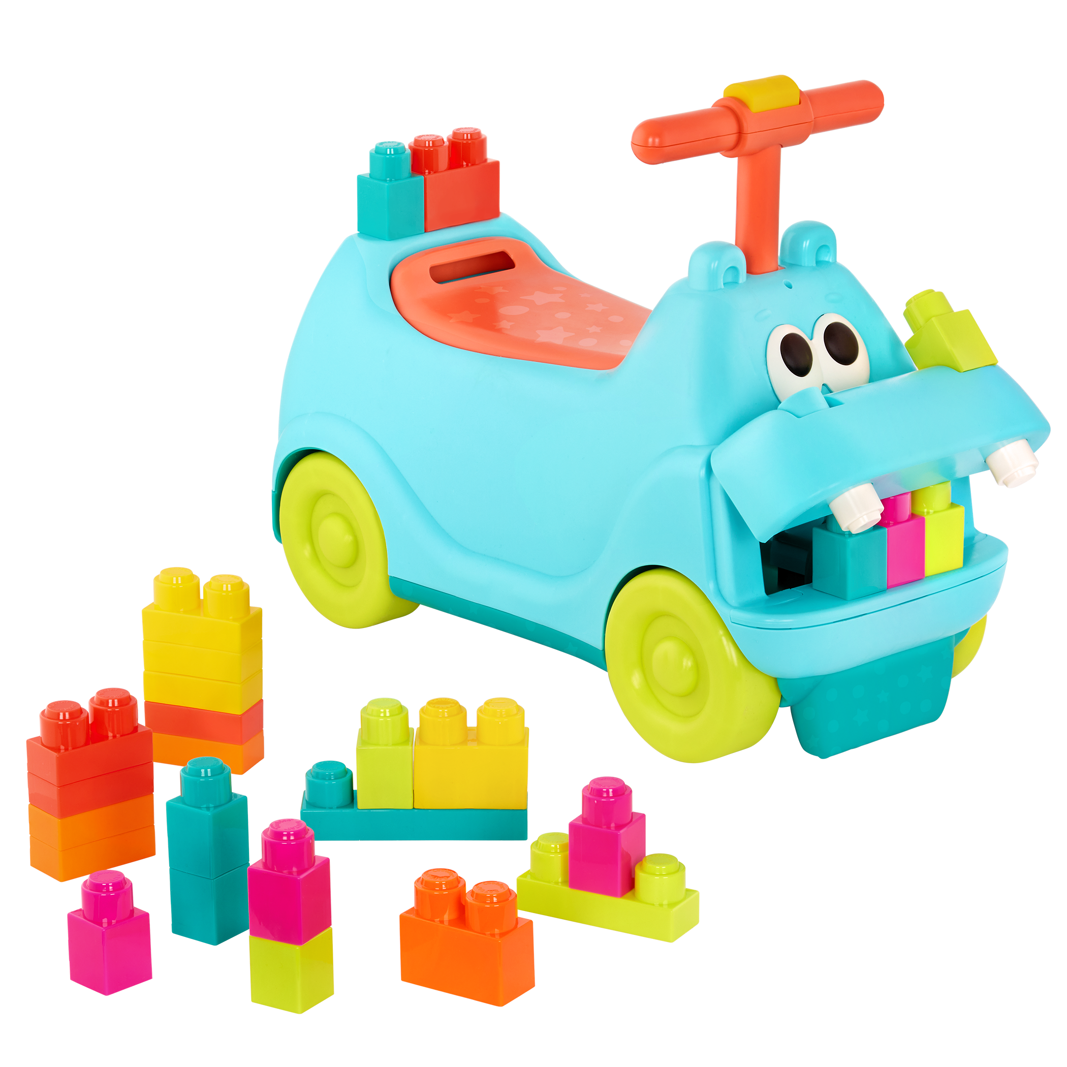 Hippo ride-on with building blocks.